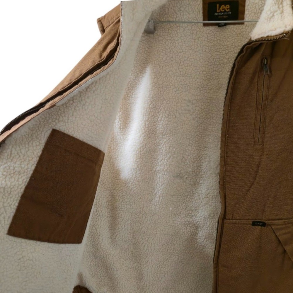 Lee Premium Select Mens XL Brown Sherpa Lined Canvas Workwear Vest - Picture 3 of 8